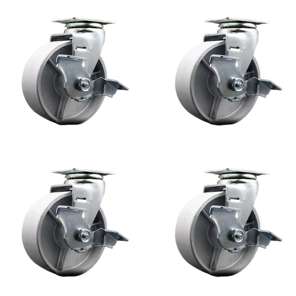 Tool Box Caster Wheel Set 5'' Semi Steel Cast Iron Swivel Casters, 4PK